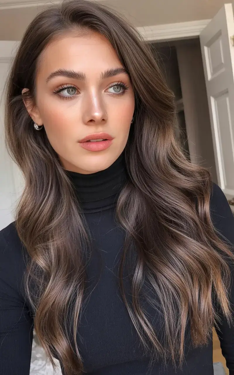 rich spring brunette hair color 2026+Smoky Ash Brown with Subtle Dimension