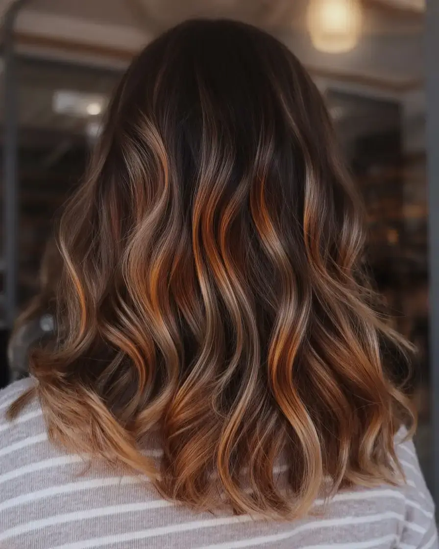 rich spring brunette hair color 2026+Caramel Flame Balayage on Brunette Base