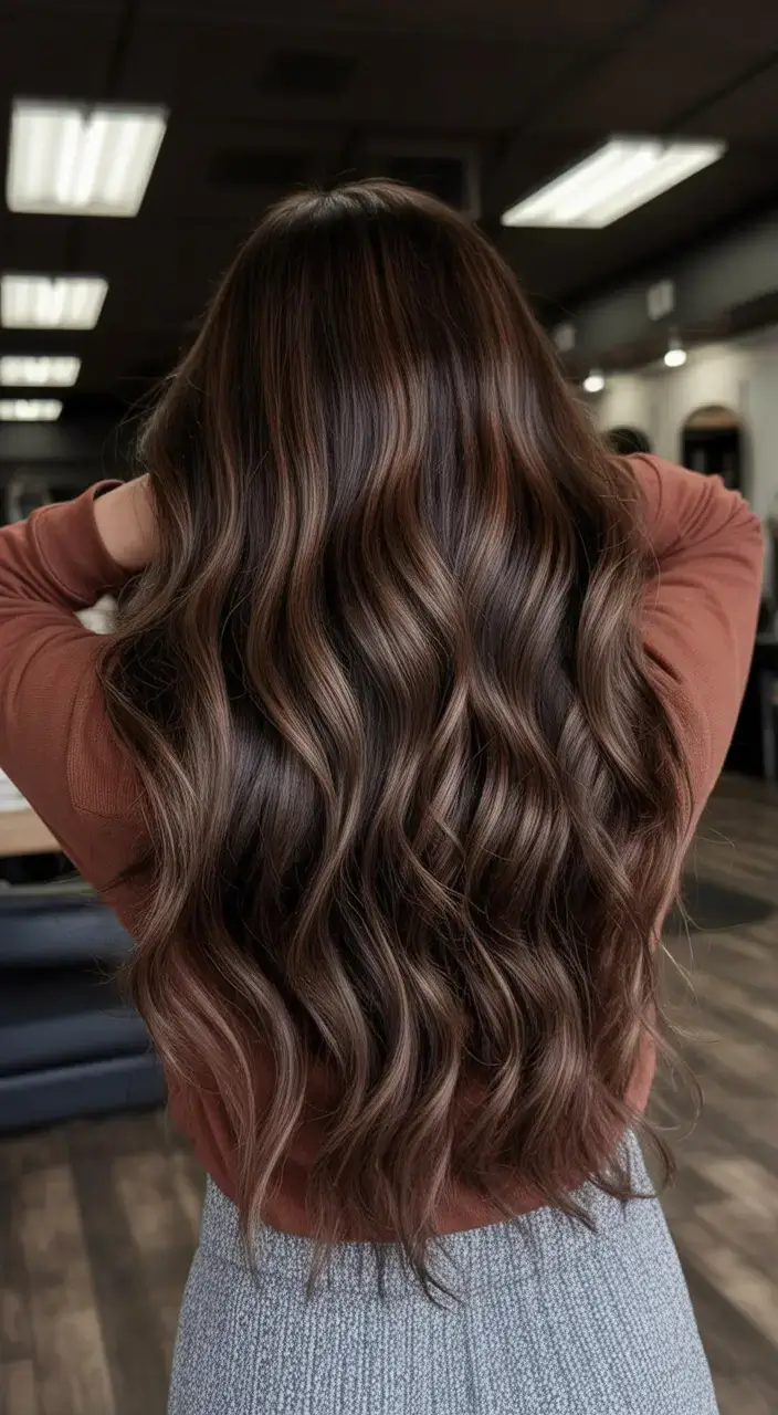 rich spring brunette hair color 2026+Cocoa Bean Ribbons with Polished Finish