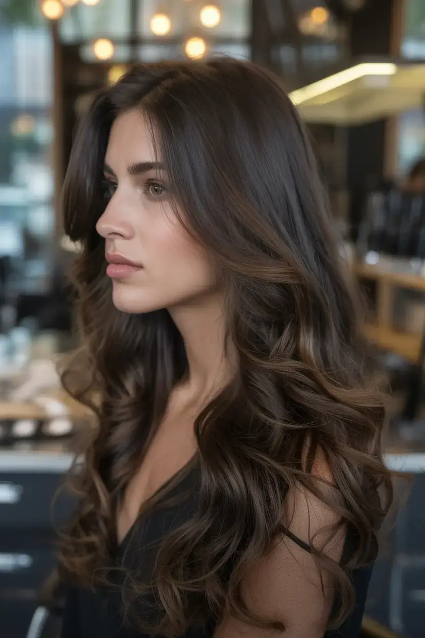 rich spring brunette hair color 2026+Cocoa Swirl Curls with Subtle Lift