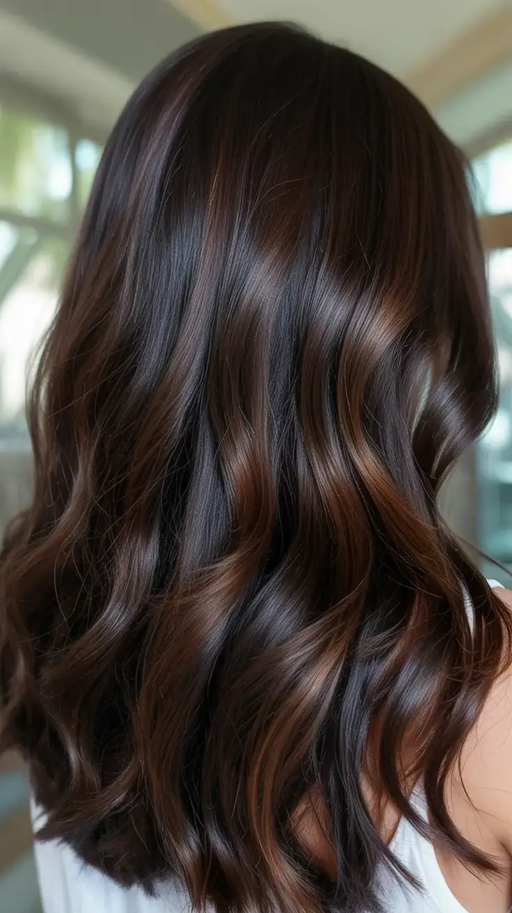 rich spring brunette hair color 2026+Chocolate Espresso Gleam with Understated Movement