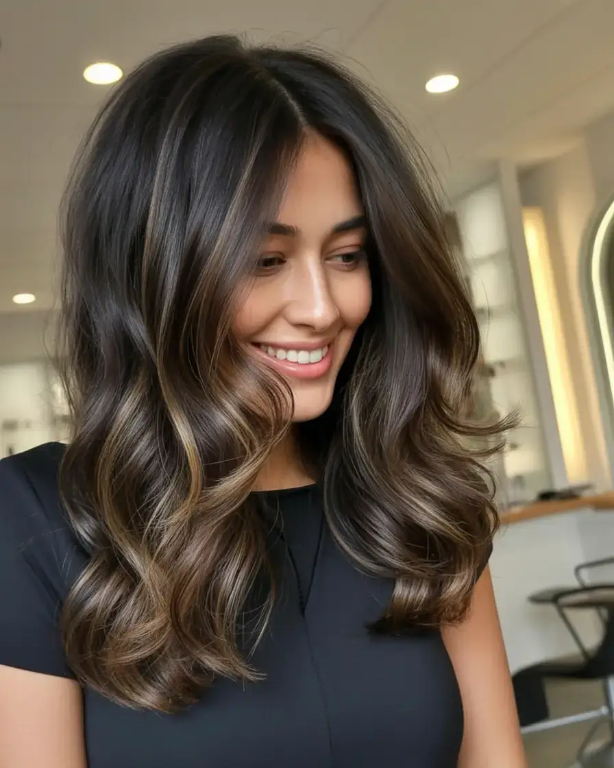 rich spring brunette hair color 2026+Mocha Melt with Whisper-Light Face Framing