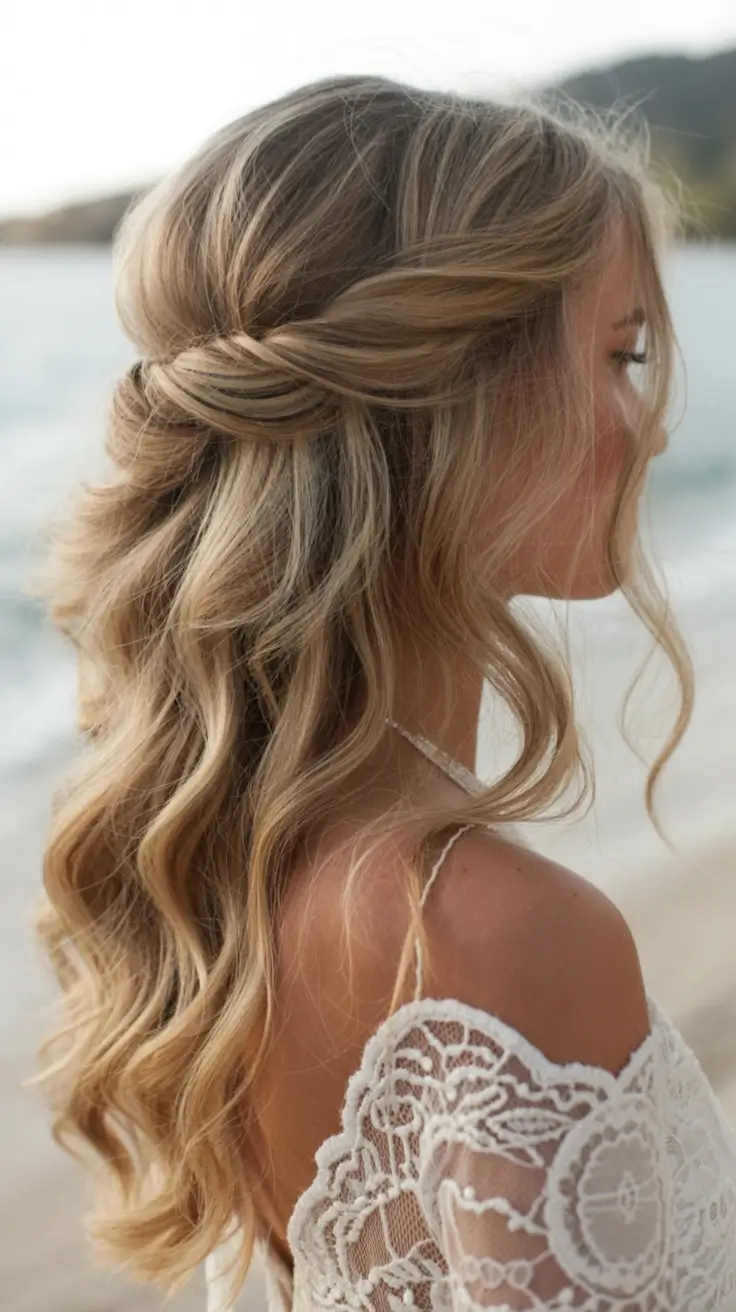 romantic spring wedding hairstyle 2026 Breezy Twisted Half-Up Style With Cascading Curls