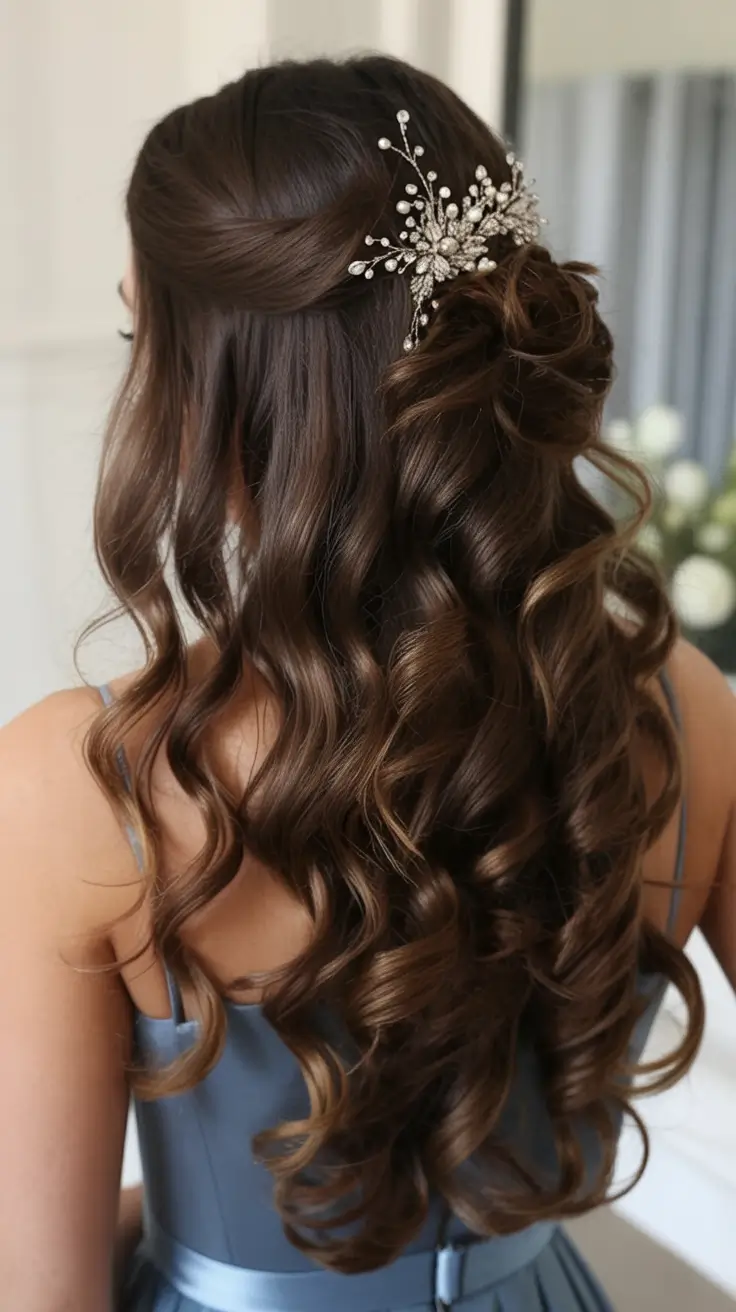 romantic spring wedding hairstyle 2026 Classic Hollywood Waves With a Sparkling Bridal Clip