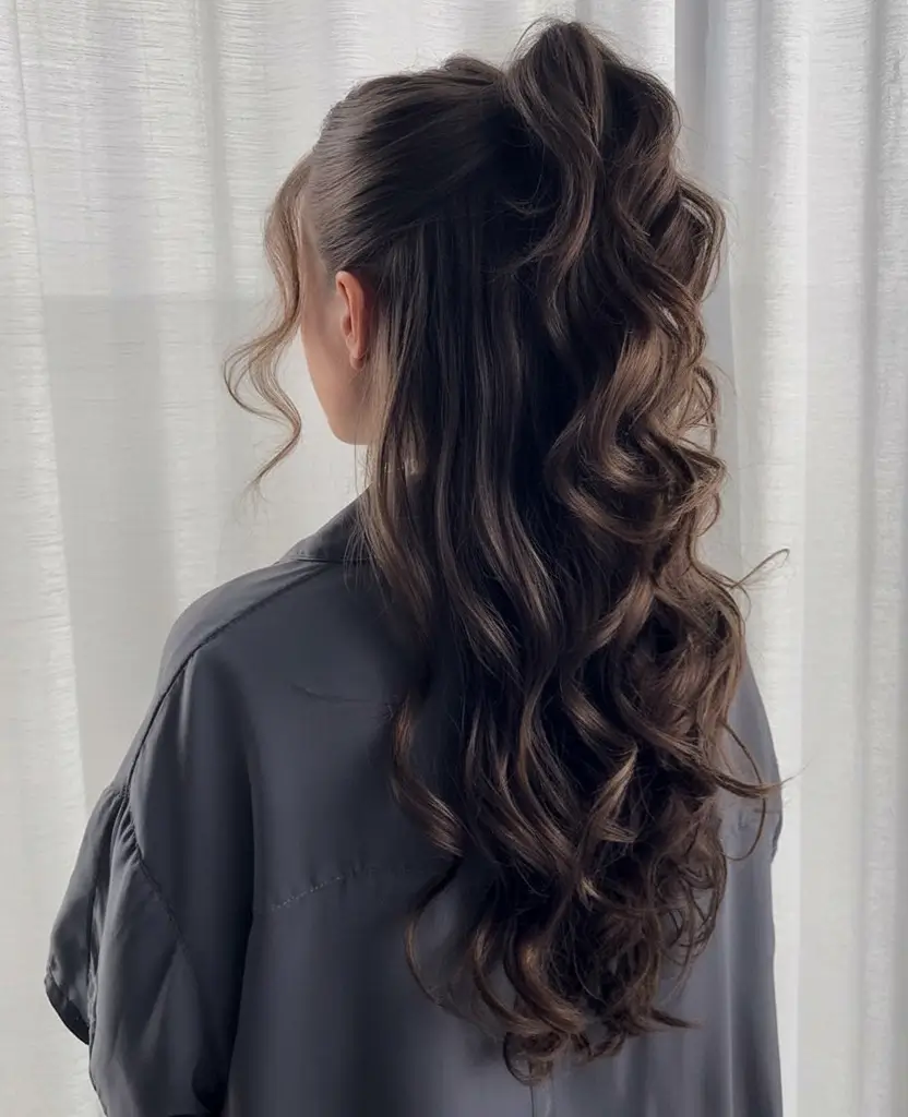 romantic spring wedding hairstyle 2026 Romantic High Ponytail With Bouncy Spring Curls