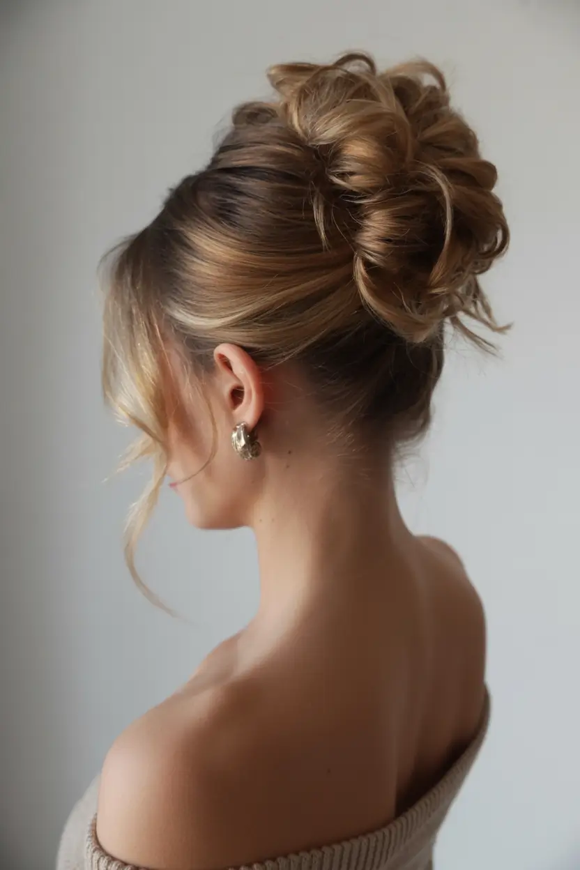romantic spring wedding hairstyle 2026 Voluminous High Bun
