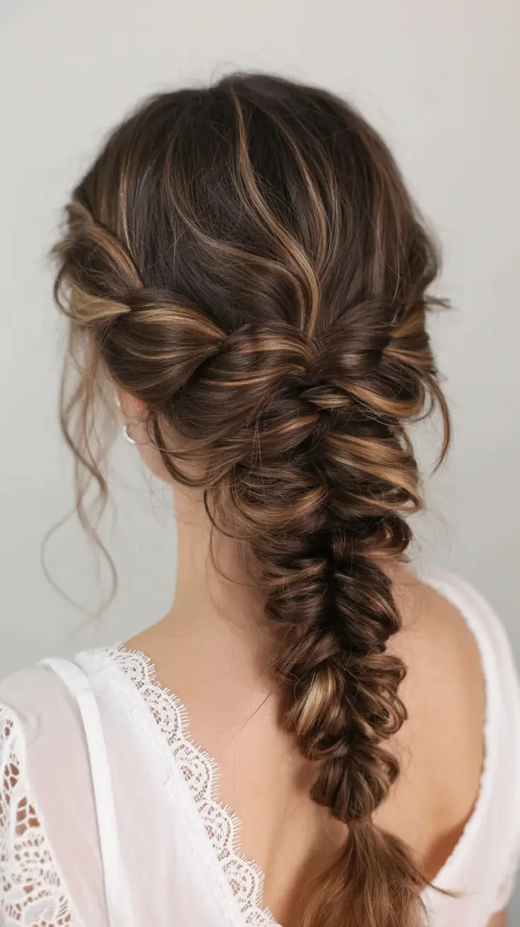 romantic spring wedding hairstyle 2026 Textured Spring Fishtail Braid With Soft Twists