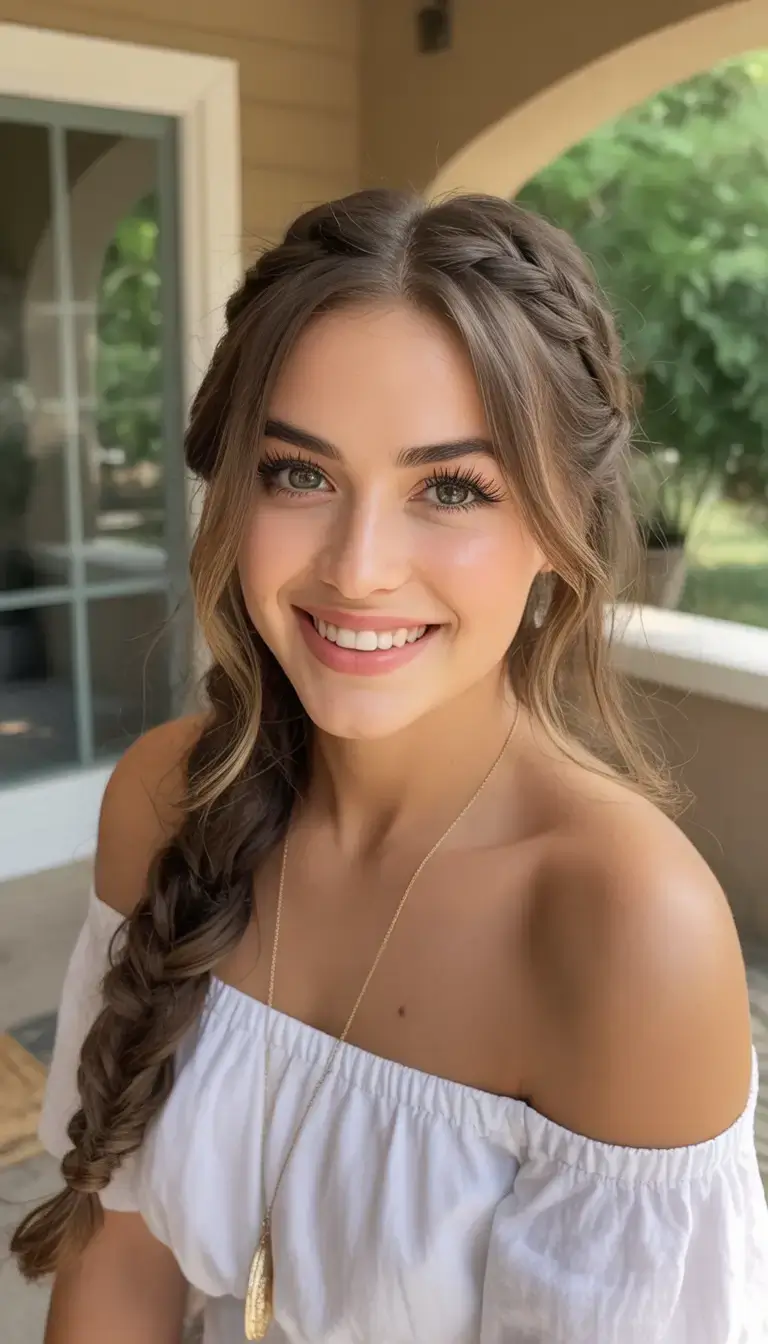 simple spring hairstyles 2026 Side Braid with Soft Crown Detail