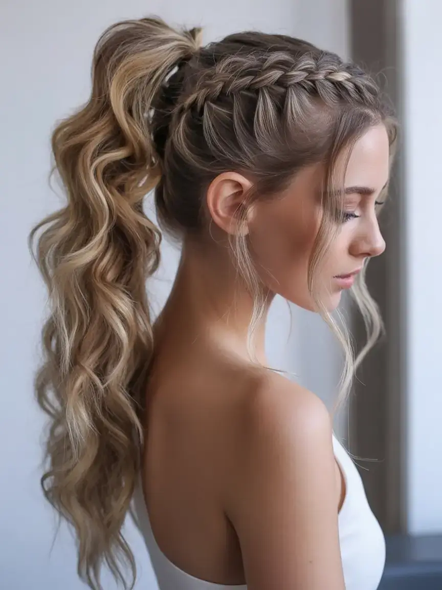 simple spring hairstyles 2026 High Braided Ponytail with Loose Curls