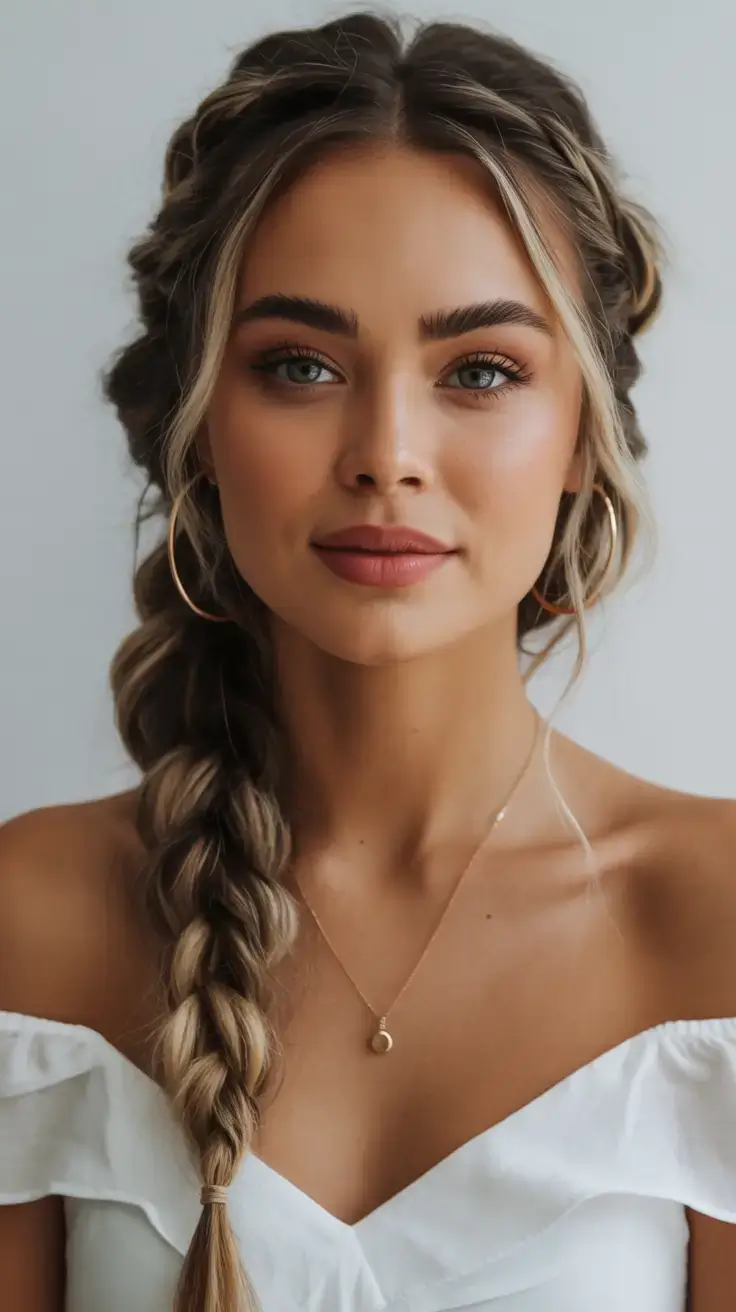 simple spring hairstyles 2026 Side Braid with Woven Crown Twist