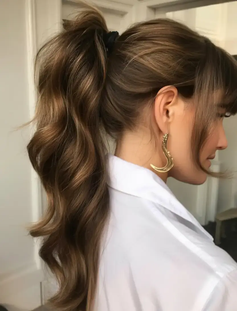 simple spring hairstyles 2026 Voluminous Ponytail with Polished Waves