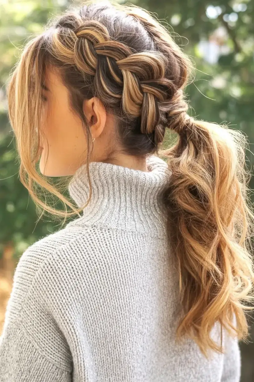 simple spring hairstyles 2026 Diagonal Braids into Low Tousled Ponytail
