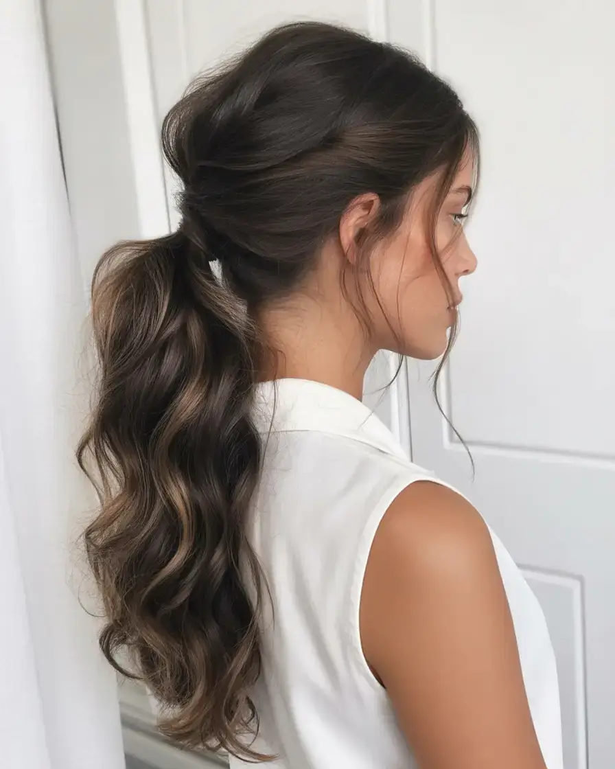 simple spring hairstyles 2026 Textured Low Ponytail with Sculpted Volume
