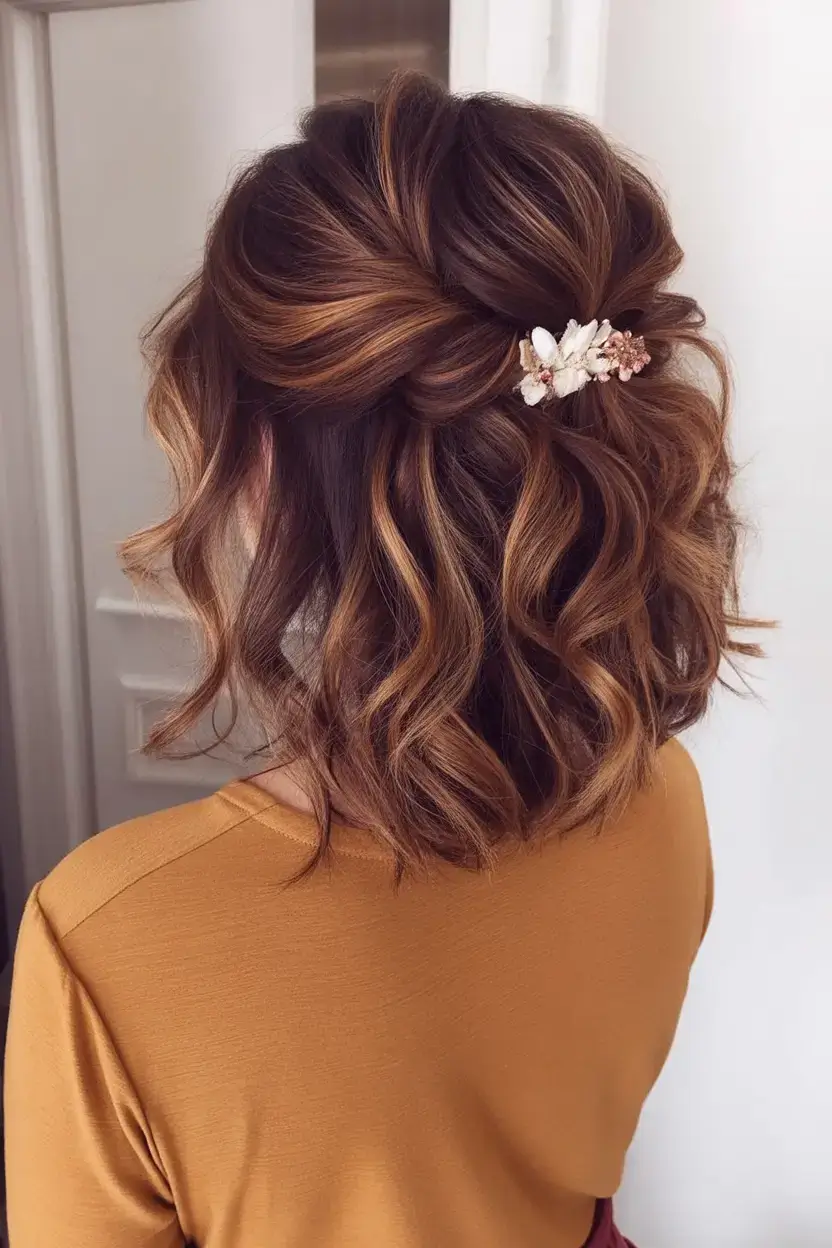 simple spring hairstyles 2026 Half-Up Waves with Floral Clip