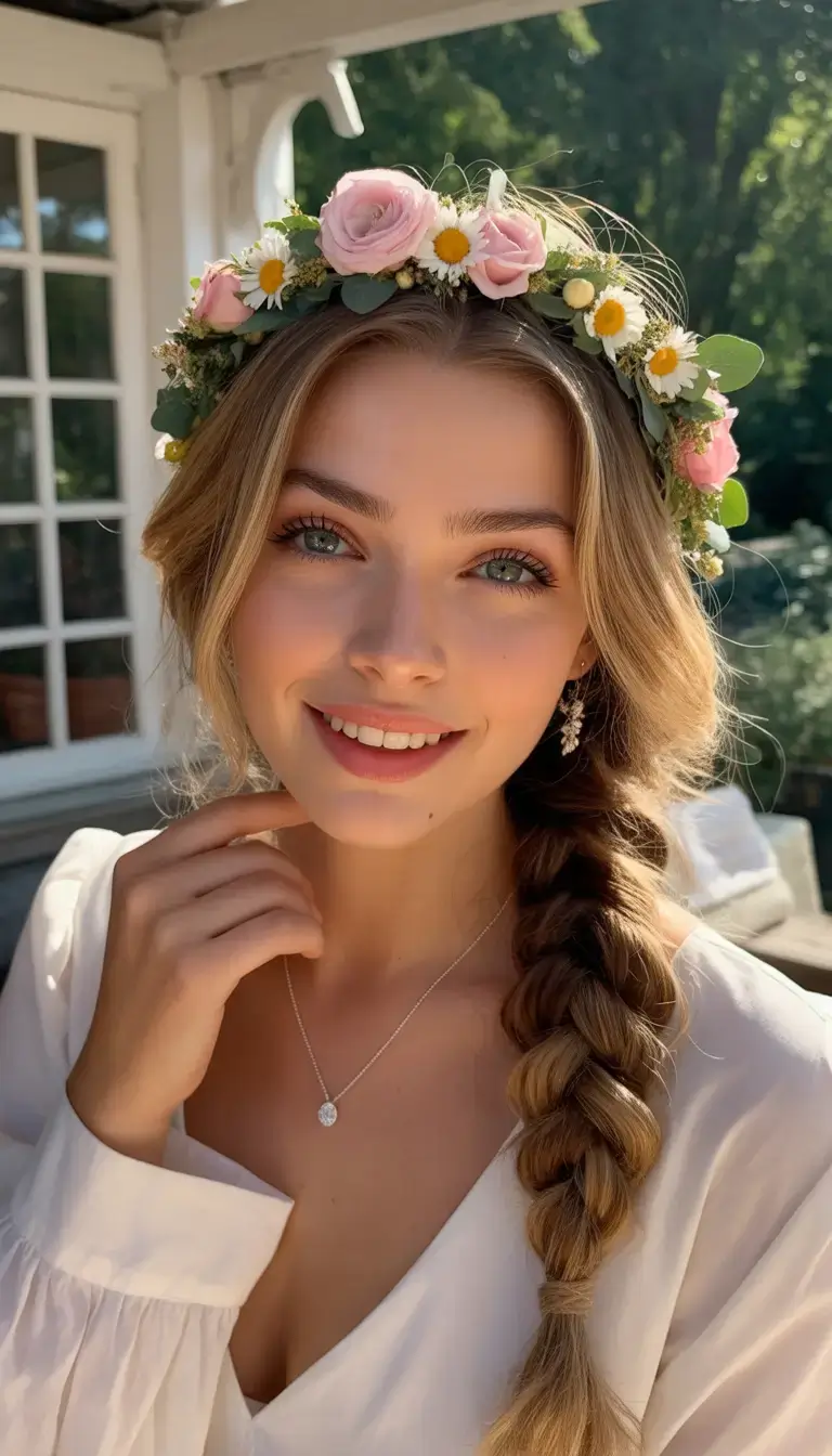 simple spring hairstyles 2026 Loose Braid with a Flower Crown