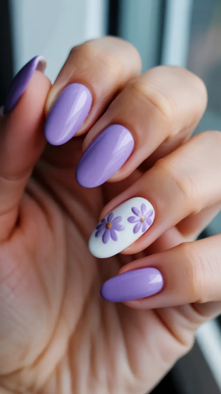 spring simple nails 2026 Violet Blossoms Accent