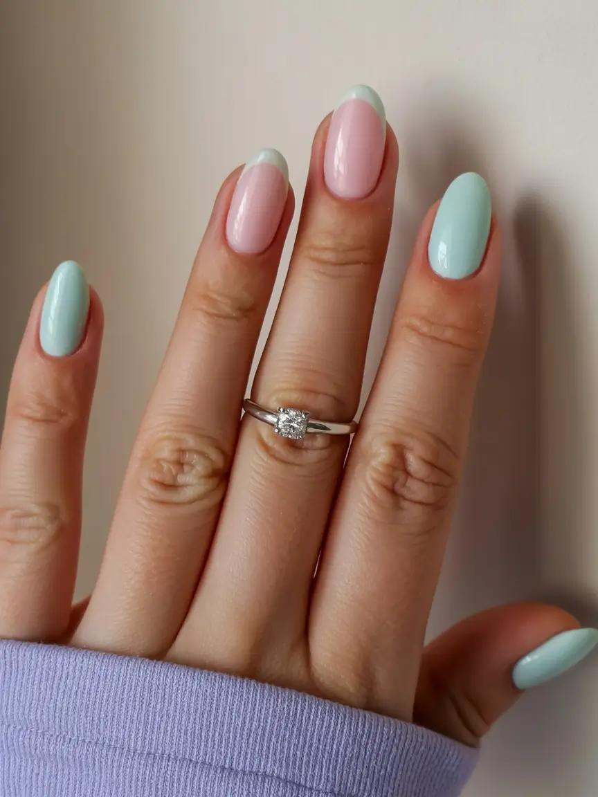 spring simple nails 2026 Mint & Rose Half-Moon Duo