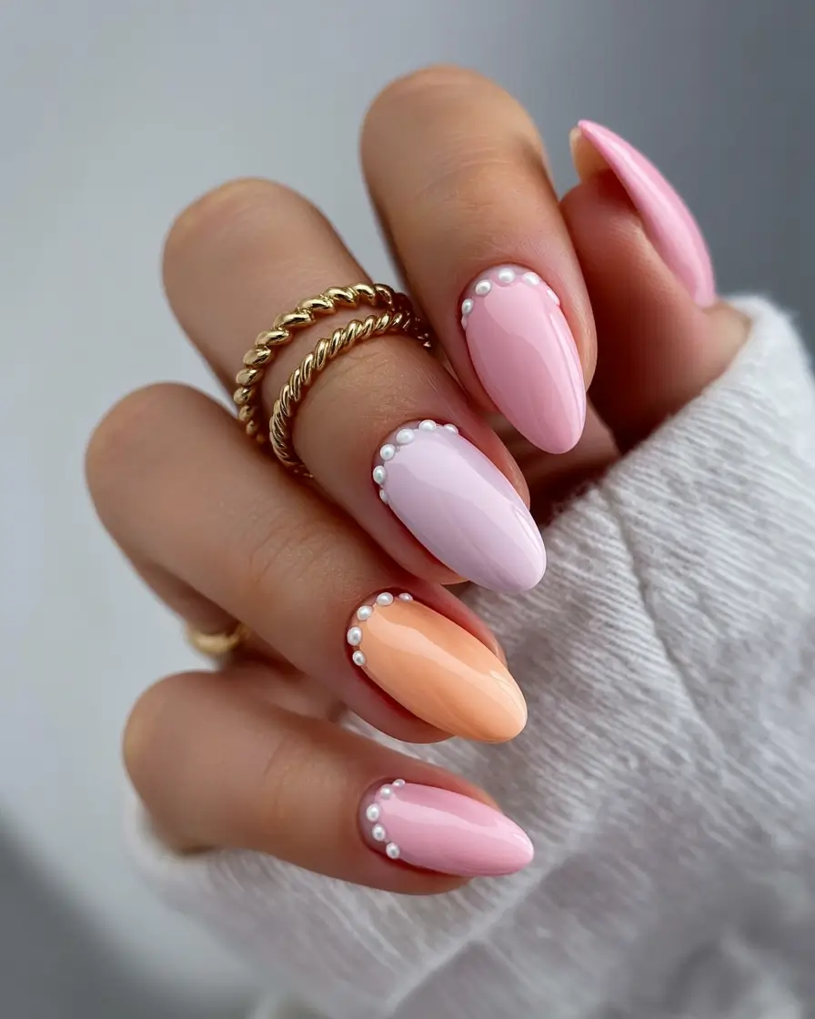 spring simple nails 2026 Pastel Pearls Charm