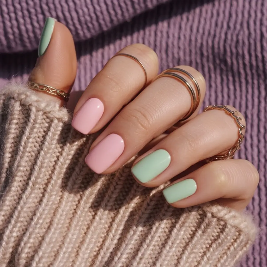 spring simple nails 2026 Mint & Blossom Pink Duo