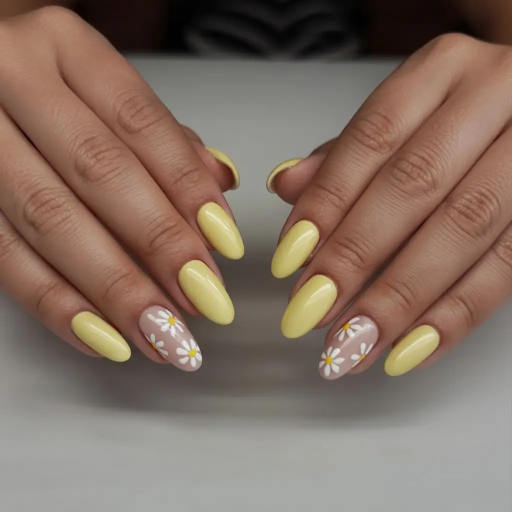 spring simple nails 2026 Sunny Daisy Accents