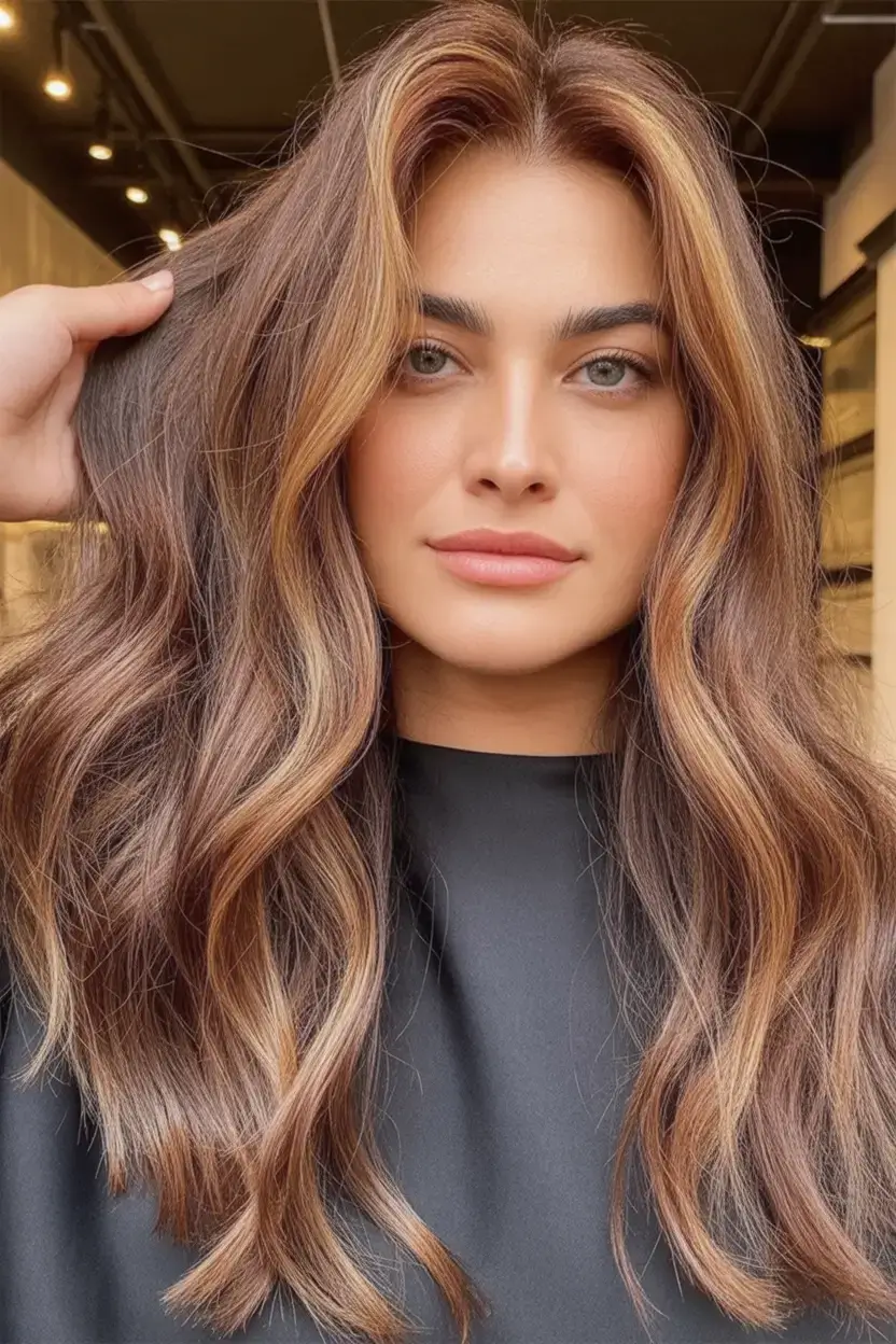 stunning spring hair color trends 2026+Cocoa Glow with Hazelnut Highlights: Earthy, Rich, Addictive