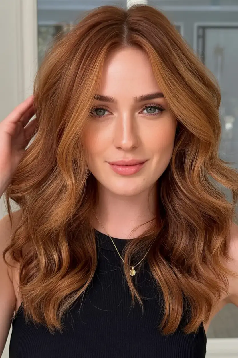 stunning spring hair color trends 2026+Golden Cinnamon Balayage: Soft Spice for the Soul