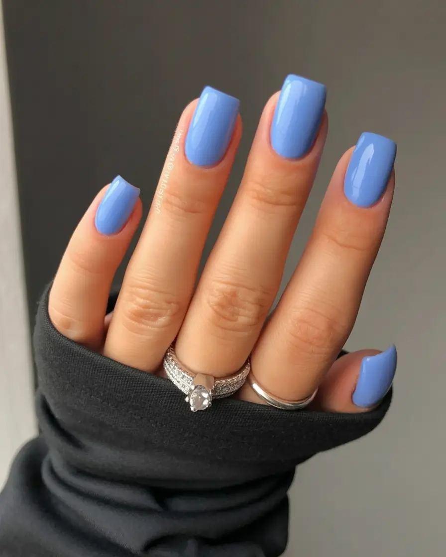stylish blue spring nails for 2026 Cornflower Blue Squares with a Bright Spring Pop