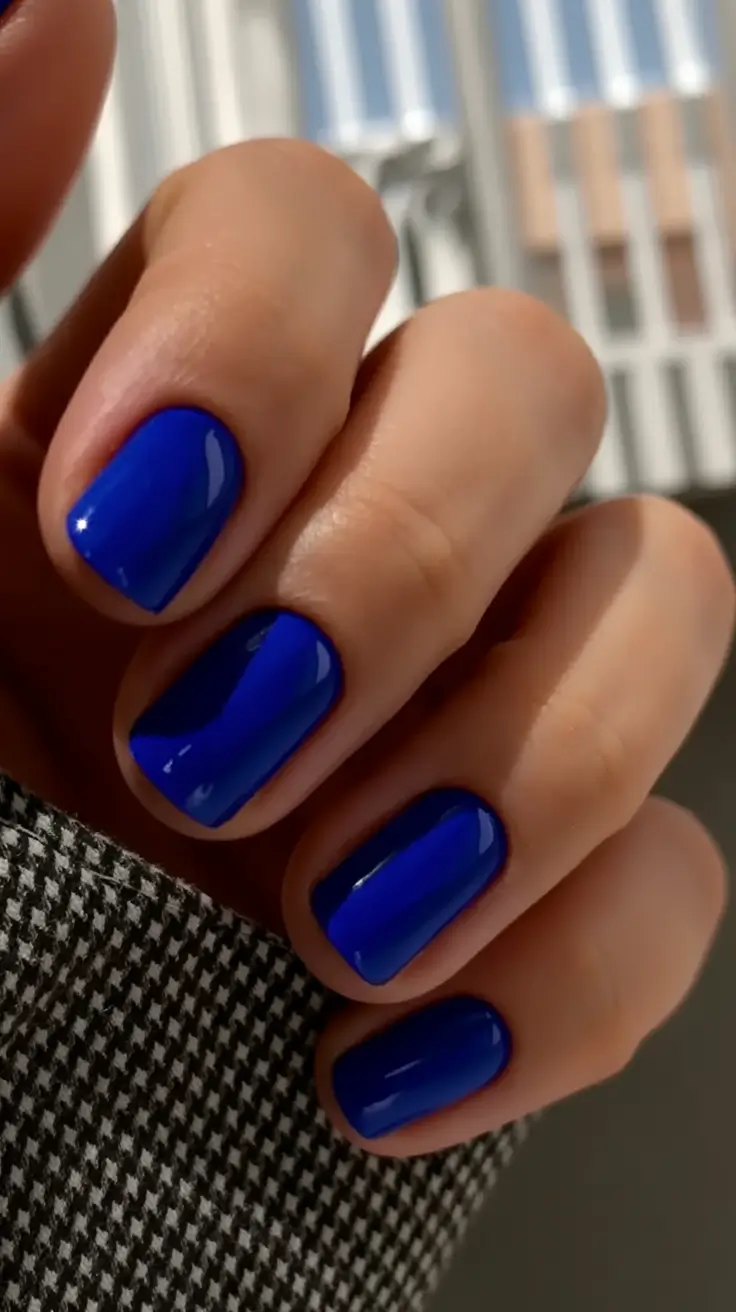 stylish blue spring nails for 2026 Electric Sapphire Short Nails for High-Impact Simplicity