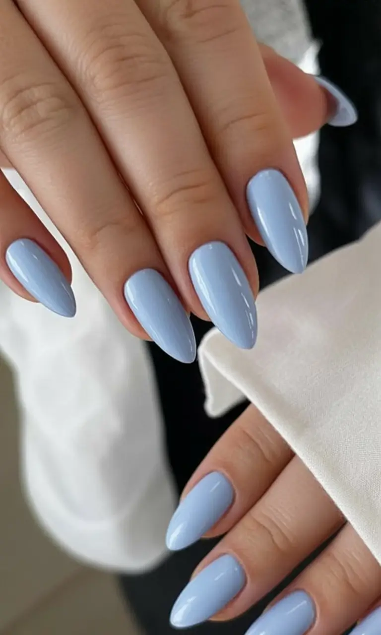 stylish minimalist spring nails 2026 Crisp Ice-Blue Almond Classic
