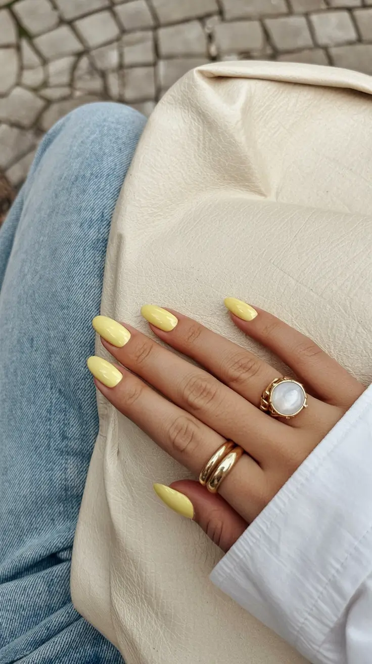 stylish minimalist spring nails 2026 Warm Butter Yellow Glow