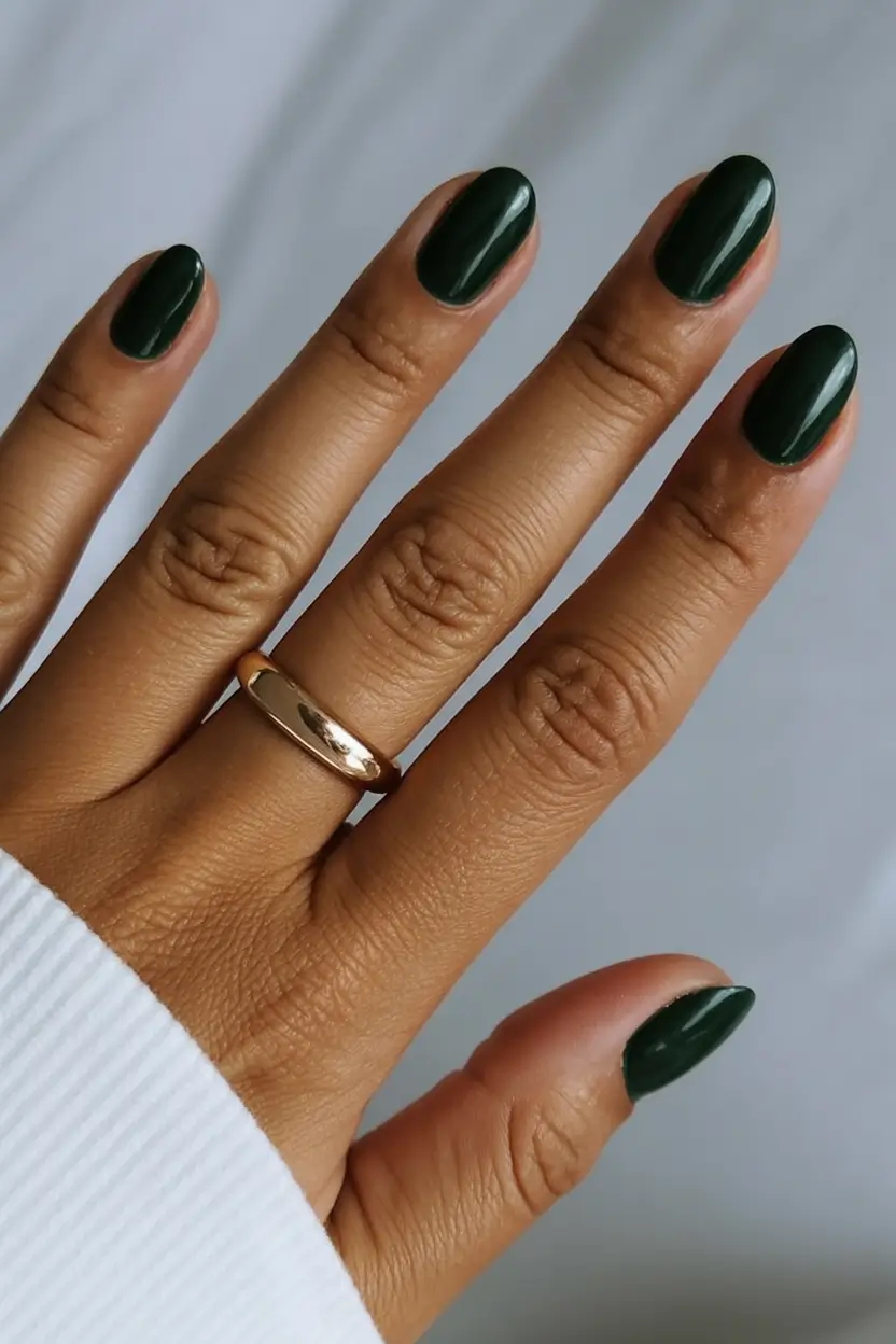 stylish minimalist spring nails 2026 Deep Forest Gloss Minimalism