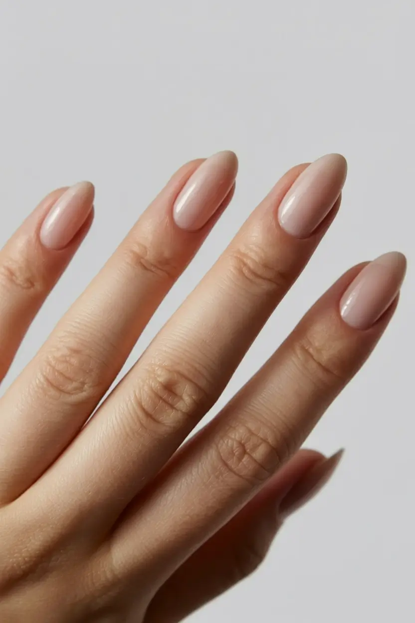 stylish minimalist spring nails 2026 Pearl-Sheened Nude Softness