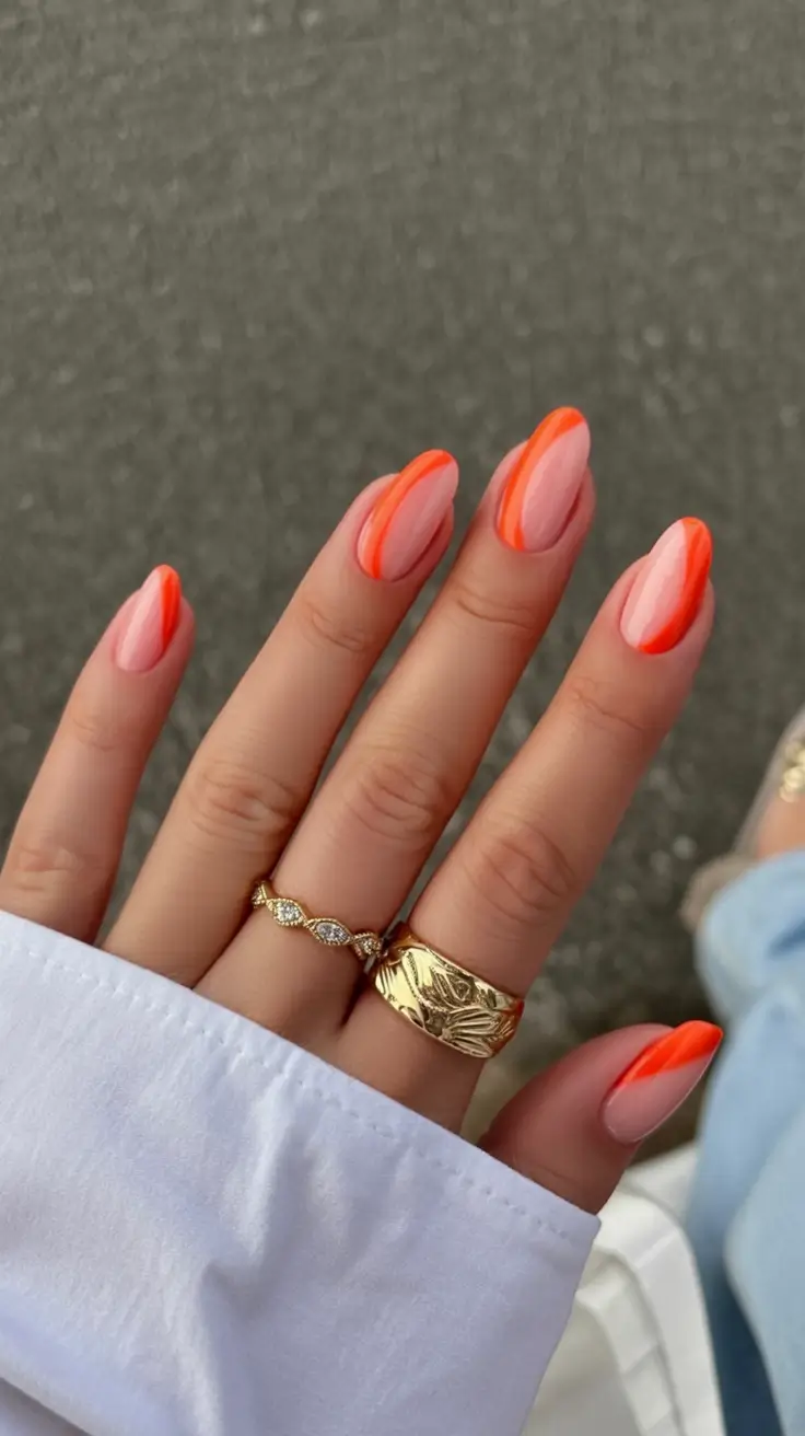 stylish minimalist spring nails 2026 Neon Apricot Curve Accents