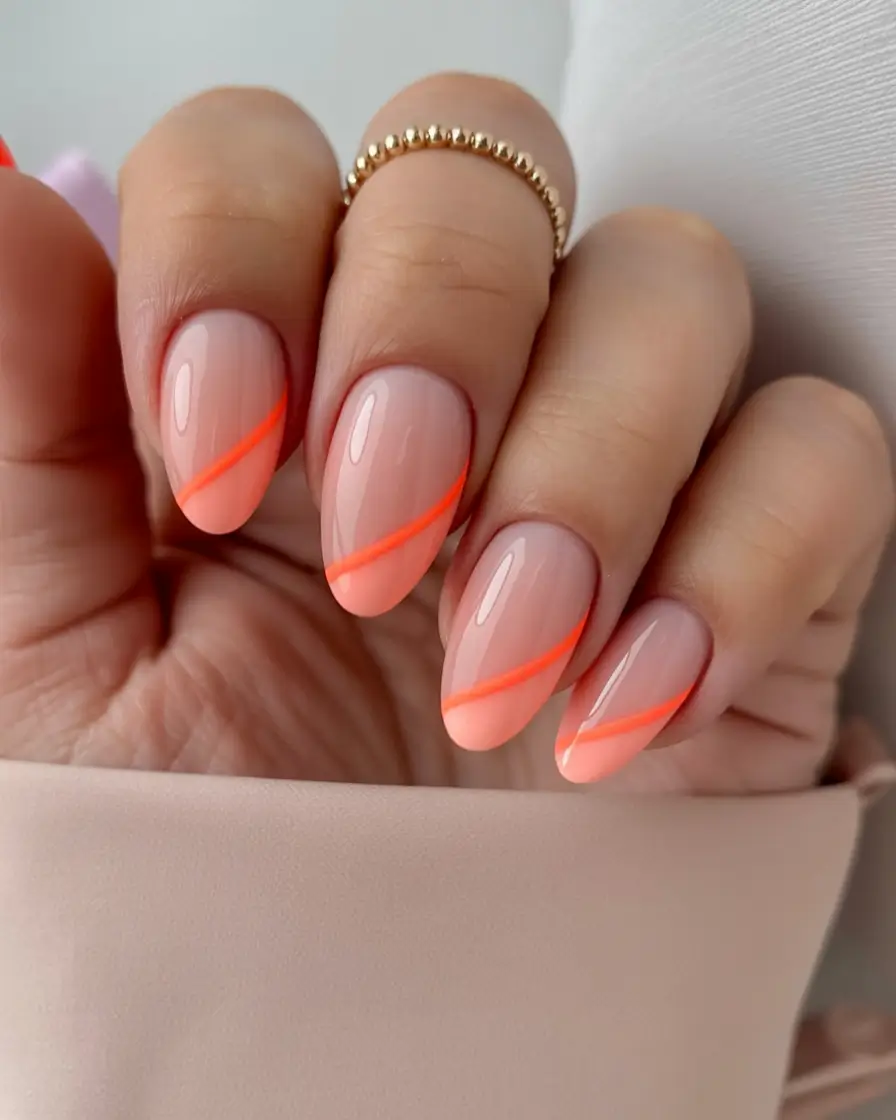 stylish minimalist spring nails 2026 Neon Peach Whisper Lines