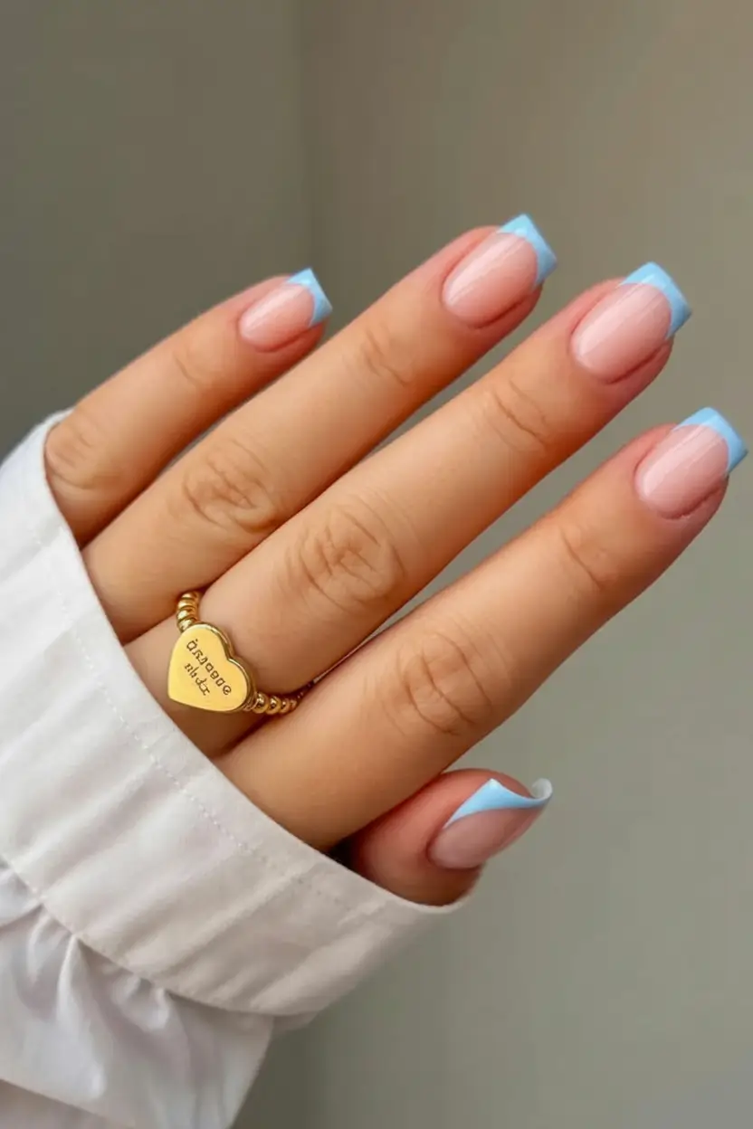stylish minimalist spring nails 2026 Pastel Blue French Square Tips