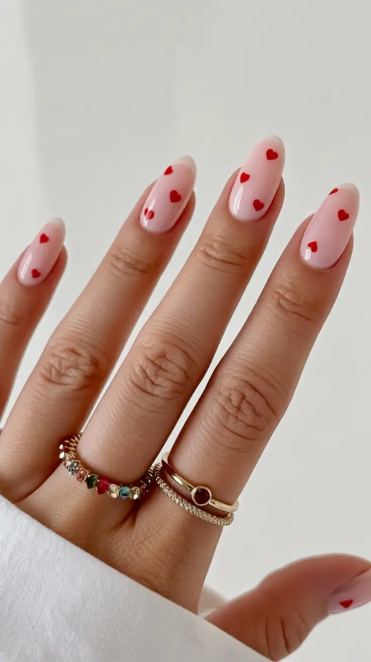 stylish minimalist spring nails 2026 Sweet Minimal Hearts on Sheer Pink