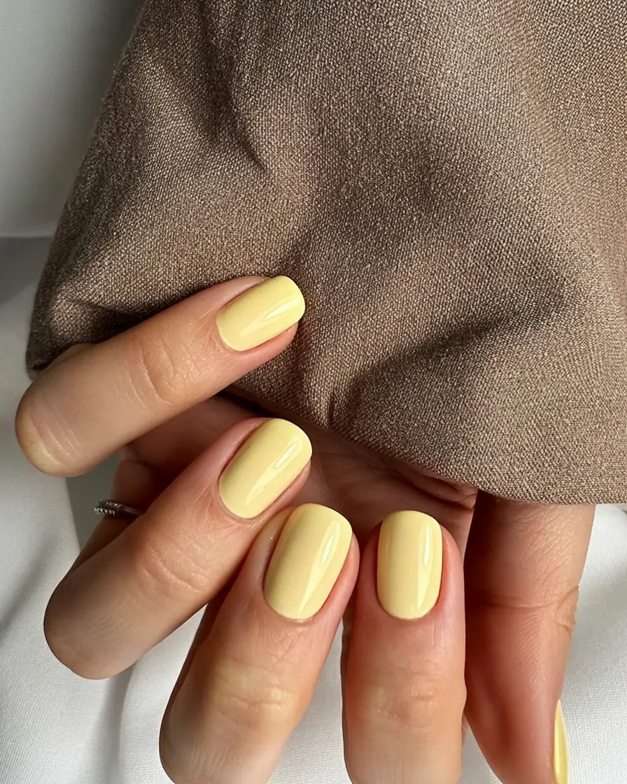 stylish minimalist spring nails 2026 Soft Buttercream Square Simplicity