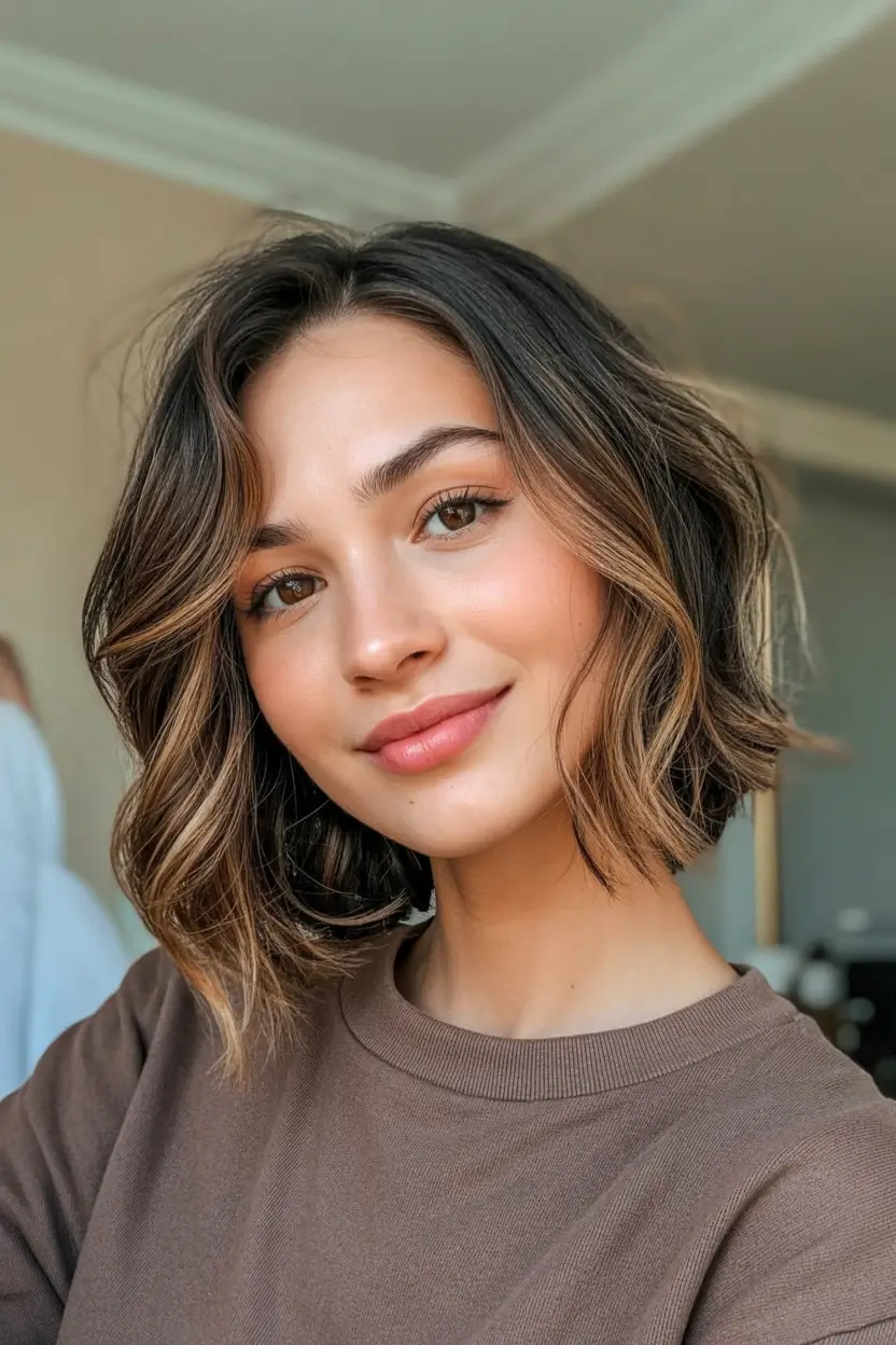 stylish spring haircut for wavy hair 2026 Short Wavy Bob With Soft Highlighted Contours