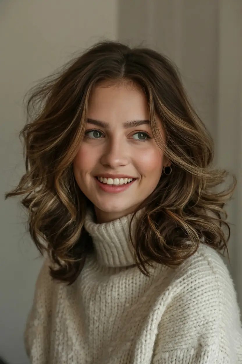 stylish spring haircut for wavy hair 2026 Layered Volume Waves With Bright Spring Highlights