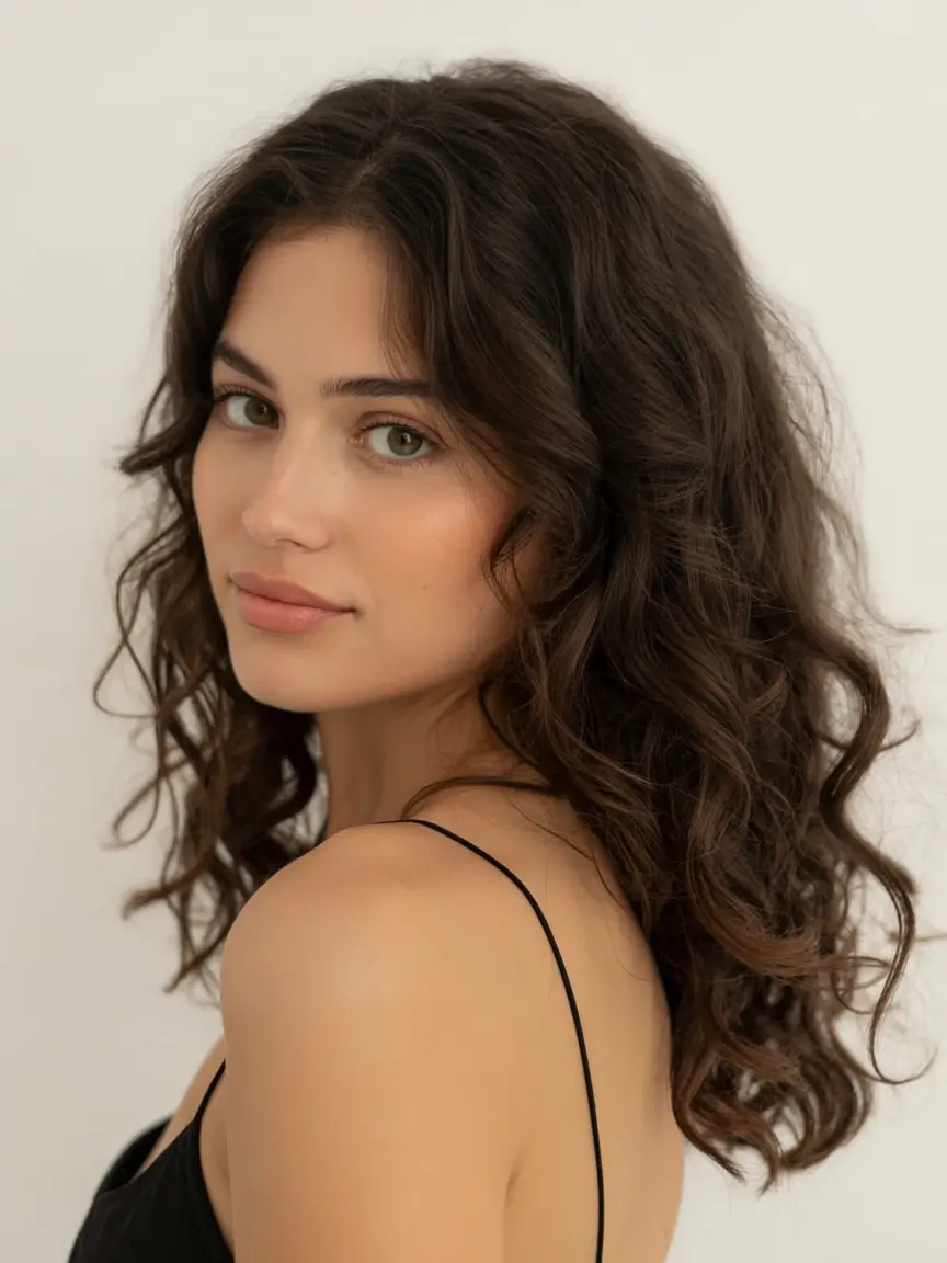 stylish spring haircut for wavy hair 2026 Soft Natural Waves With Gentle Mid-Length Shape