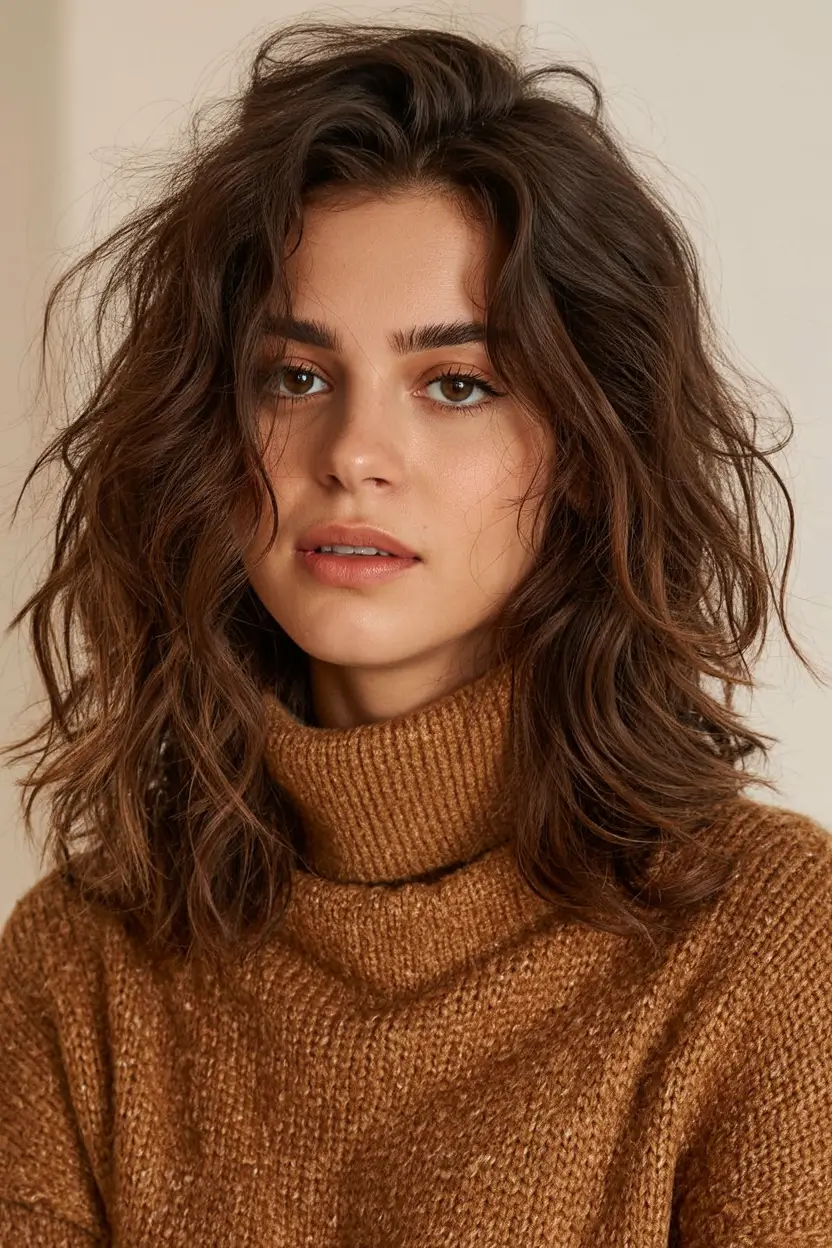 stylish spring haircut for wavy hair 2026 Messy-Chic Wavy Shag With Rooty Dimension