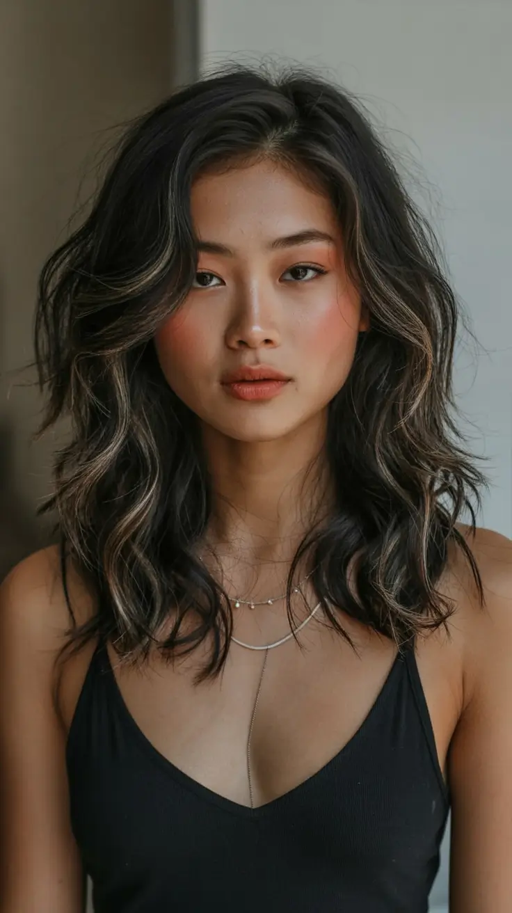 stylish spring haircuts for oval face shape 2026 Dimensional Waves with Soft Contrast Highlights