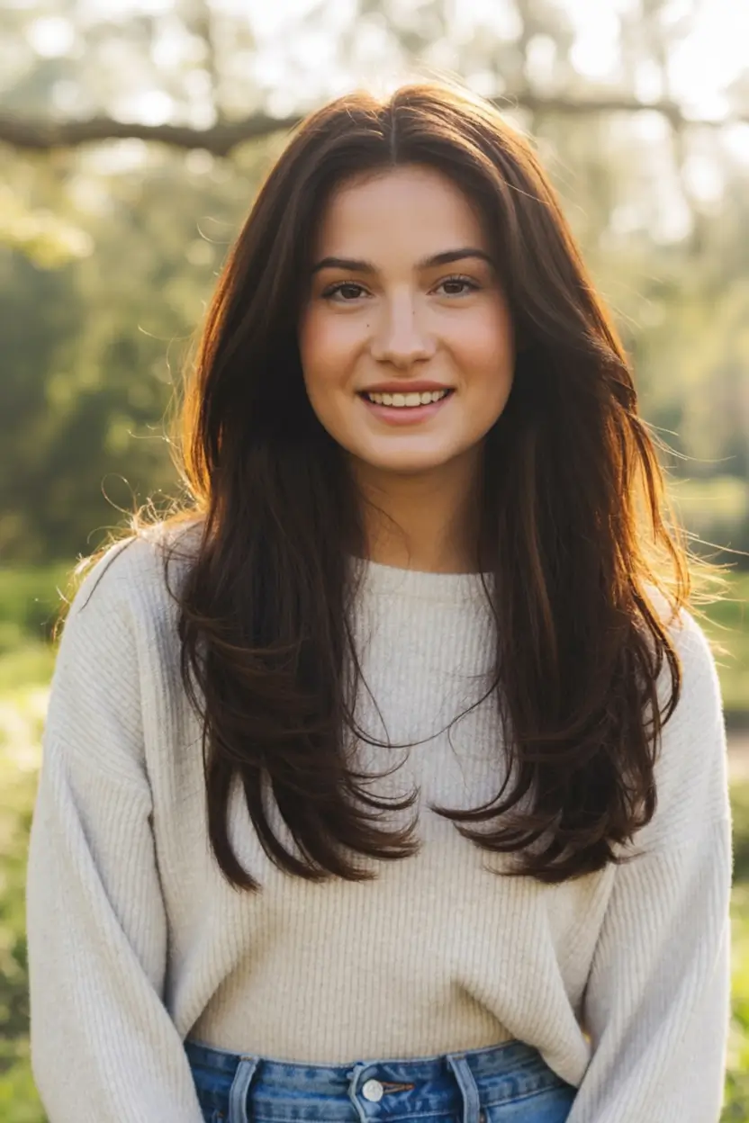 stylish spring haircuts for oval face shape 2026 Long Layer Flow with Springlight Shine