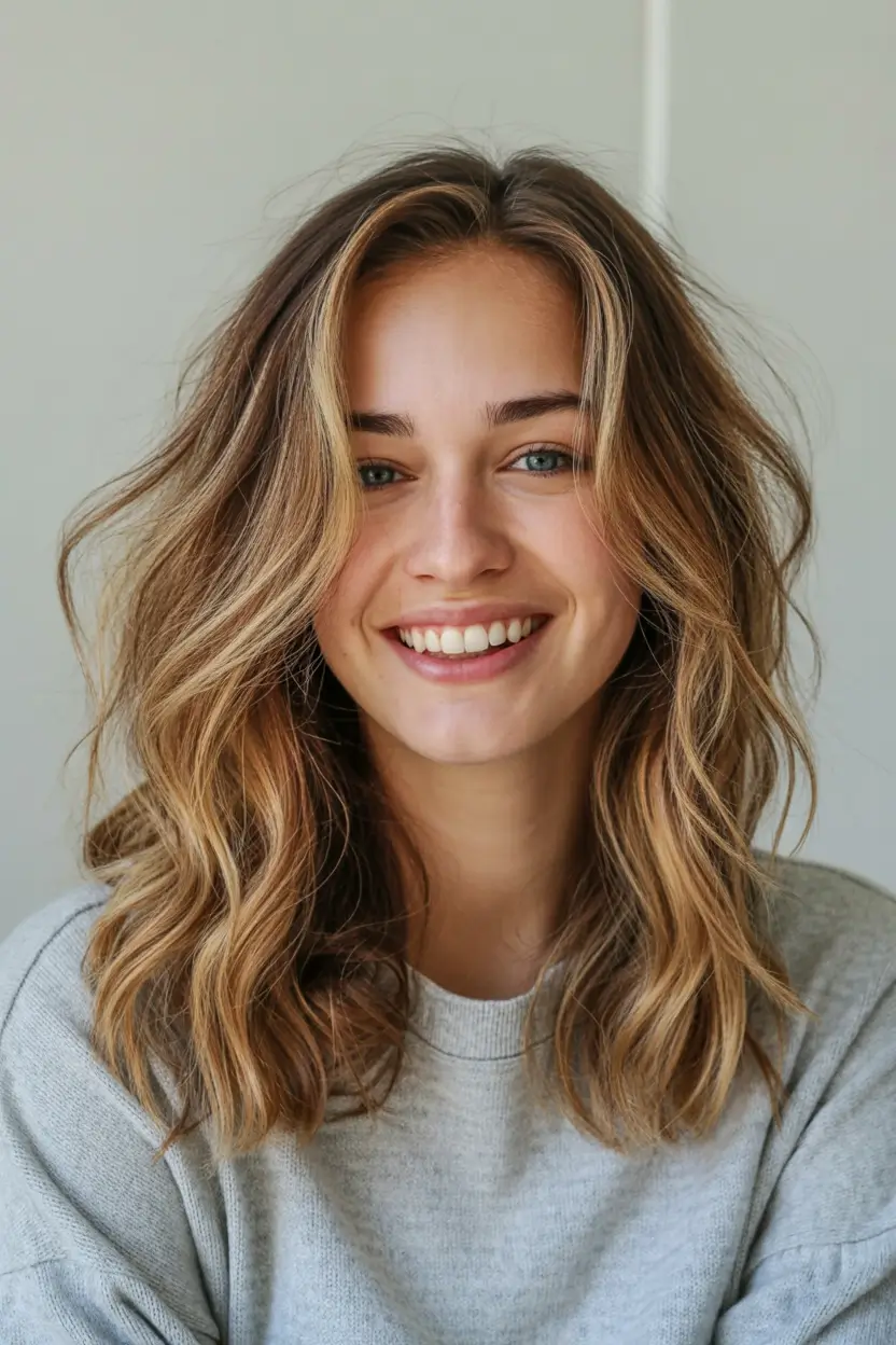 stylish spring haircuts for oval face shape 2026 Warm Blonde Waves with Effortless Spring Texture