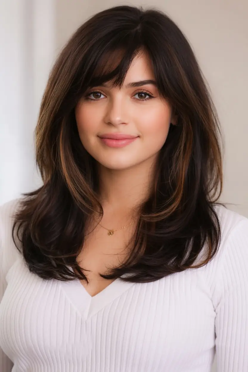 stylish spring haircuts for oval face shape 2026 Face-Framing Layers with Airy Feathered Fringe