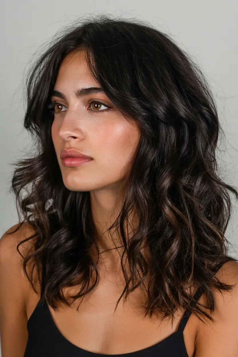 stylish spring haircuts for oval face shape 2026 Textured Medium Curls with Deep Dimension