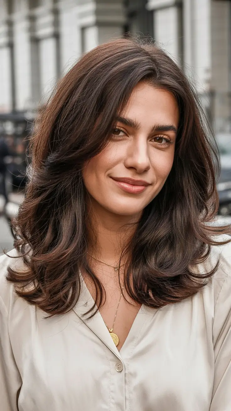 stylish spring haircuts for oval face shape 2026 Satin-Layered Blowout with Soft Edges