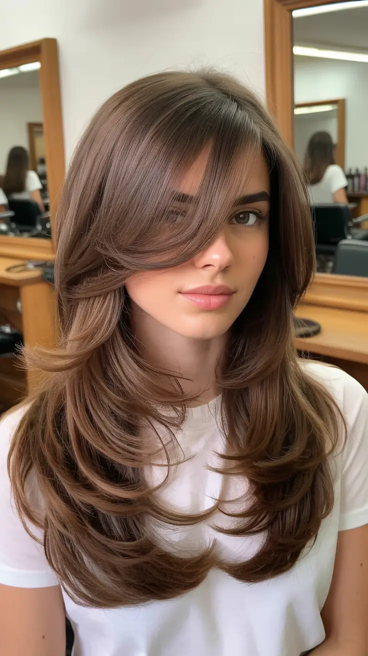 stylish spring haircuts for oval face shape 2026 Feathered Layers with Sweeping Movement
