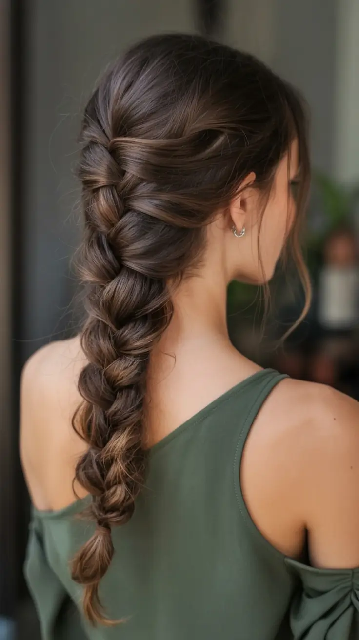 top spring braids hairstyle 2026 Rich Brunette Spring Braid with Soft Volume and Movement