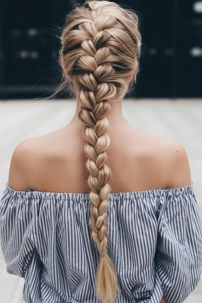top spring braids hairstyle 2026 Statement-Length Dutch Braid with High Contrast Highlights